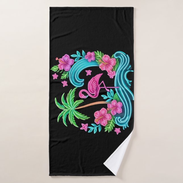 Neon Flamingo Tropical (Toalla de baño)