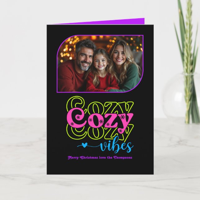 Neon Glow Cosy Vibes Retro Navidad Foto (Anverso)