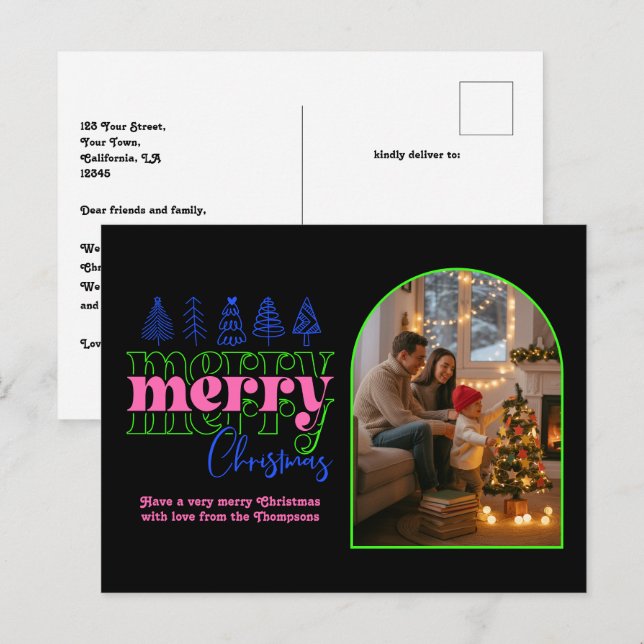 Neon Glow Cozy Arch Foto Feliz Navidad (Anverso / Reverso)