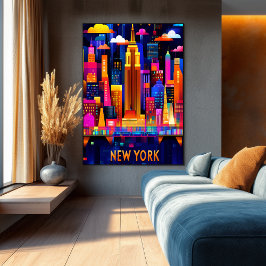 Neon Glow de Nueva York - Arte de Skyline geométri