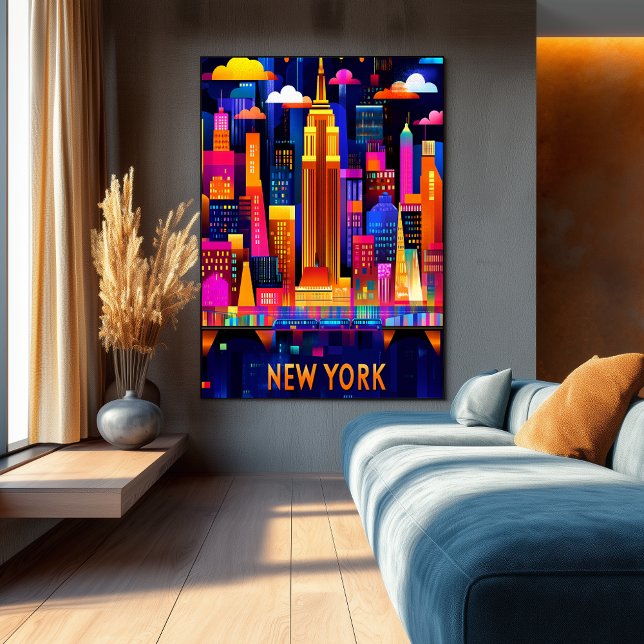 Neon Glow de Nueva York - Arte de Skyline geométri (Subido por el creador)