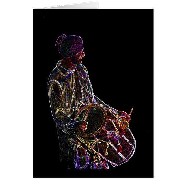 Neon Glow Dhol Drummer notelet blanco / tarjeta (Frente)