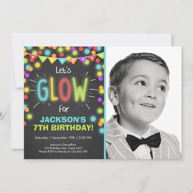 Neon Glow en la invitación del cumpleaños oscuro (Anverso)