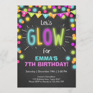 Neon Glow en la invitación del cumpleaños oscuro