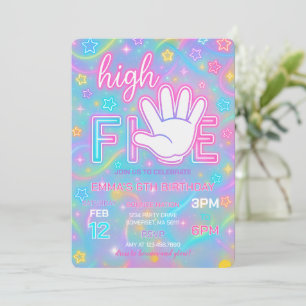 Neon Glow High Five 5Cumpleaños Party Invitación