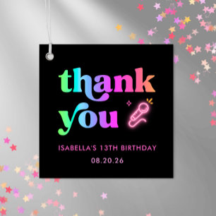 Neon Glow Karaoke Birthday Favor Etiqueta