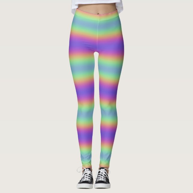 Neon Glow Rainbow Horizontal Stripe Leggings (Anverso)