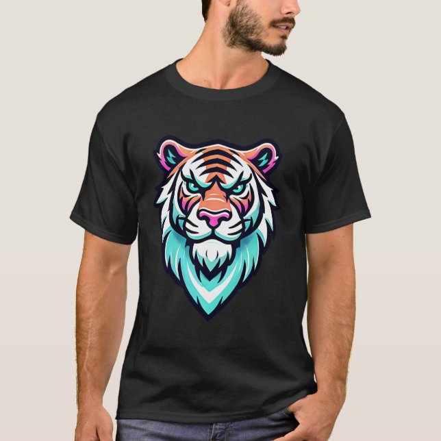 Neon Glow Tiger Head Negrita Camiseta de arte gráf (Anverso)