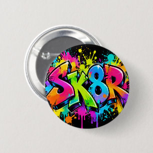 Neón Graffiti SK8R Botón – Arte Colorido de Skater
