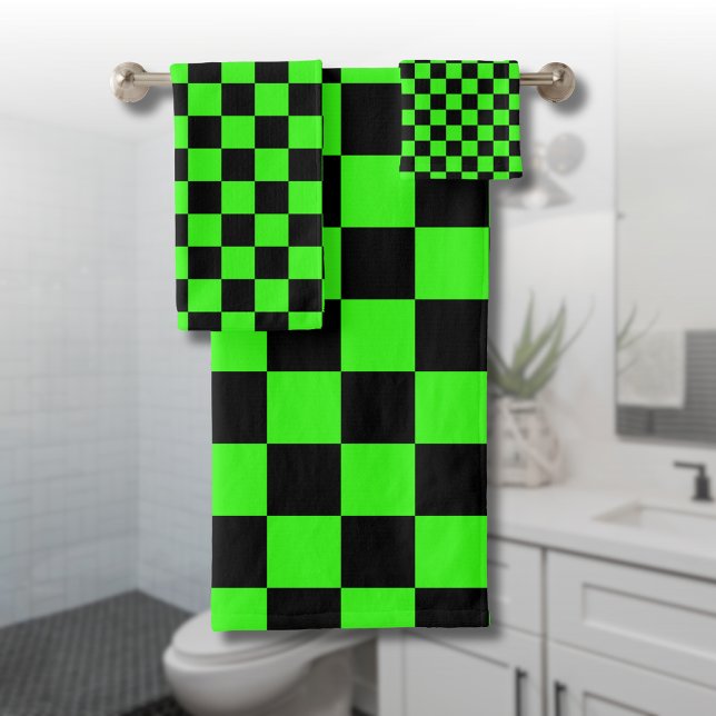 Neon Green Black Checkered Checkerboard Vintage (Subido por el creador)