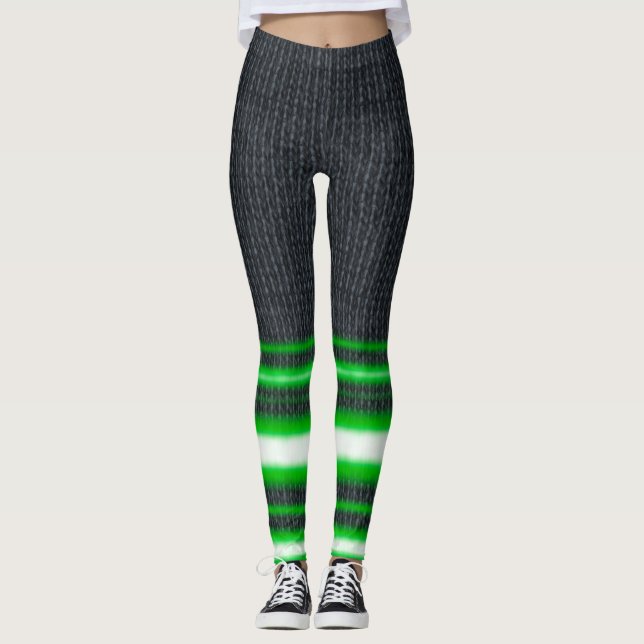 Neon Green Leg Stripes Spandex Leggings (Anverso)