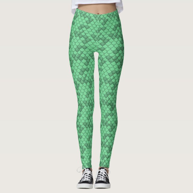 Neon Green Mermaid Scale Leggings Ariel Inspirado (Anverso)