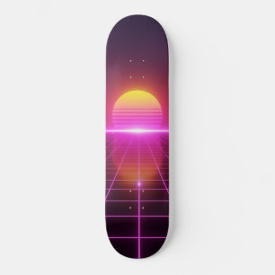 Neón Grid Atardecer Synthwave Skateboard