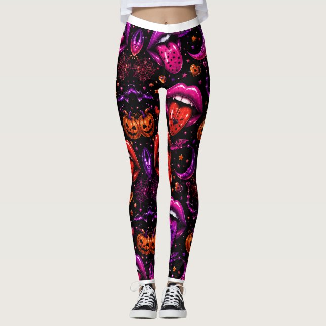 Neon Halloween Lips Leggings (Anverso)