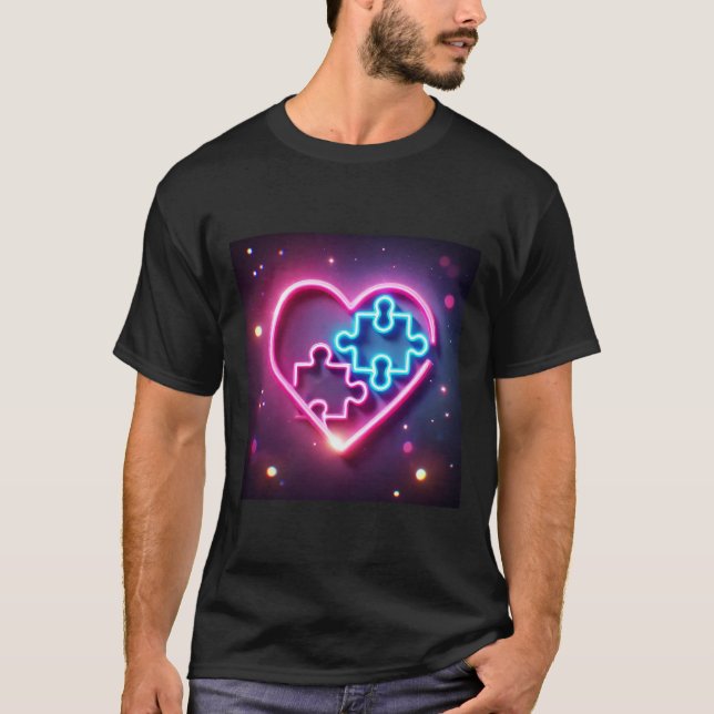 Neon Heart Puzzle Mens Camisetas (Anverso)