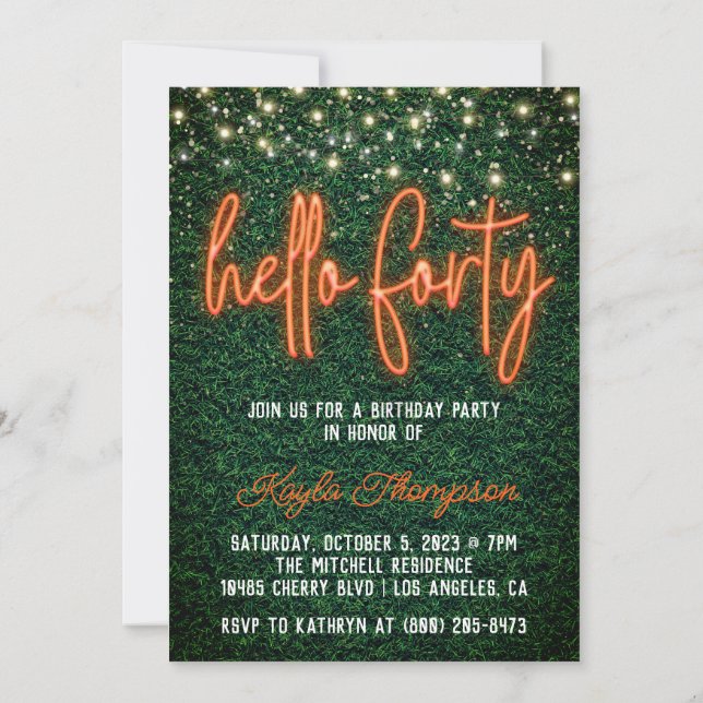 Neon Hello 40.ª Invitación a la fiesta de cumpleañ (Reverso)