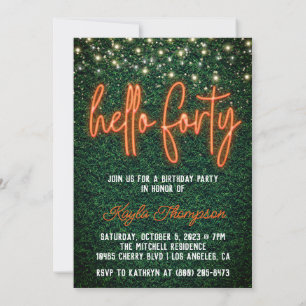Neon Hello 40.ª Invitación a la fiesta de cumpleañ