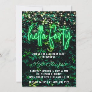 Neon Hello 40.ª Invitación a la fiesta de cumpleañ