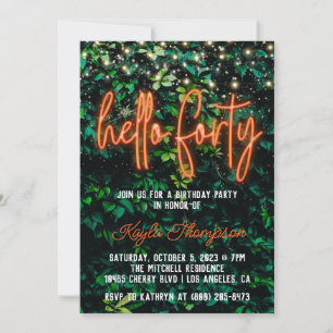 Neon Hello 40.ª Invitación a la fiesta de cumpleañ