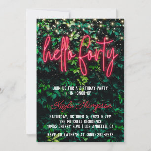 Neon Hello 40.ª Invitación a la fiesta de cumpleañ