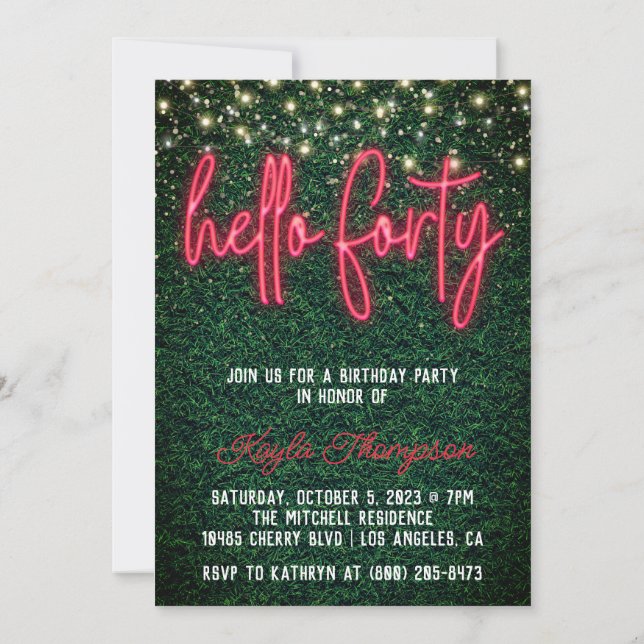 Neon Hello 40.ª Invitación a la fiesta de cumpleañ (Reverso)