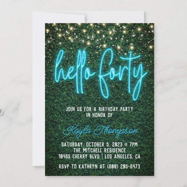 Neon Hello 40.ª Invitación a la fiesta de cumpleañ (Reverso)