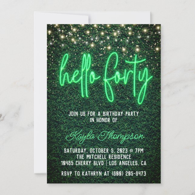Neon Hello 40.ª Invitación a la fiesta de cumpleañ (Reverso)