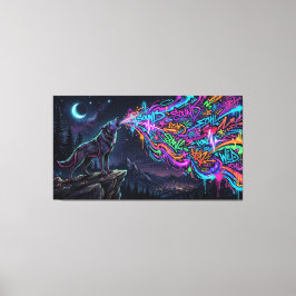 Neon Howl – Impresión en lienzo de Urban Wolf Ener