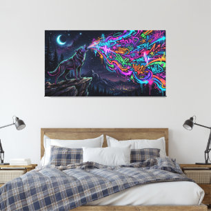 Neon Howl – Impresión en lienzo de Urban Wolf Ener