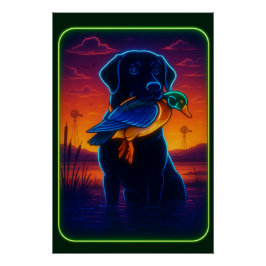 Neon Hunting Dog Poster