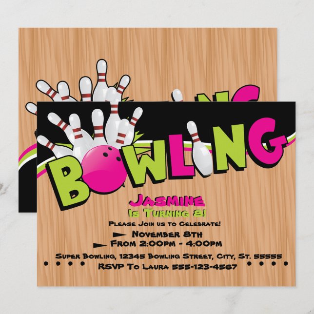 Neón, invitaciones del cumpleaños de los bolos de (Anverso / Reverso)