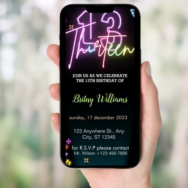 Neon Light Invitación al cumpleaños número 13 del  (Subido por el creador)