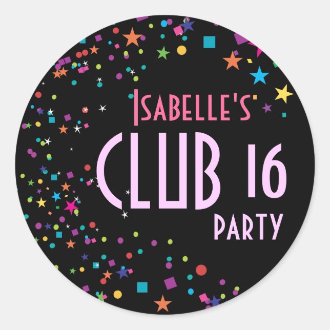 Neon Lights Sweet 16 Club Party Favor Pegatina (Anverso)