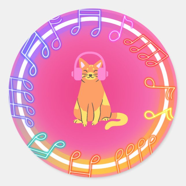 Neon Music Cat Pegatina (Anverso)