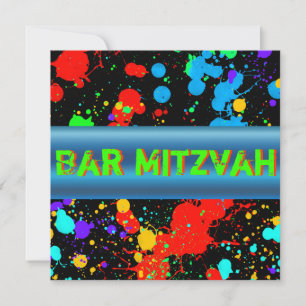 Neon Paint Splatter, Bar Mitzvah Invitación