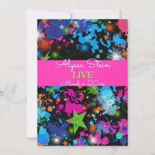 Neon, Paint Splatter, Invitación a Bat Mitzvah