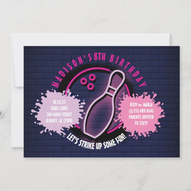 NEON PINK BOWLING BALL ROUND Birthday Party (Anverso)