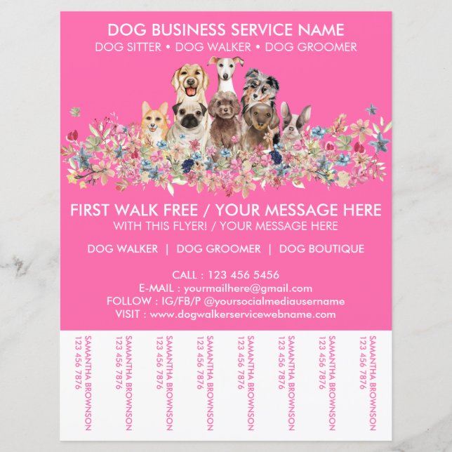 Neon Pink Breve Dog Walker Service Flyer (Anverso)