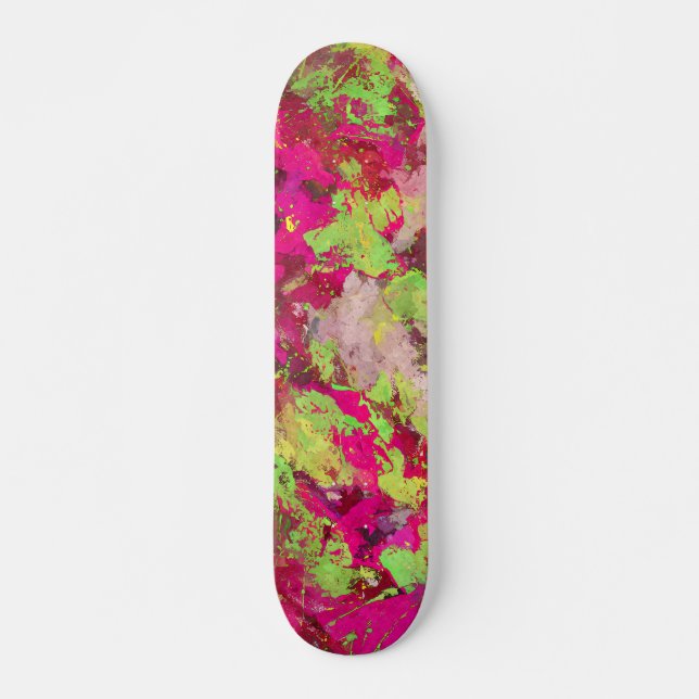 Neon Pink Green Grunge Splatter Skateboard (Anverso )