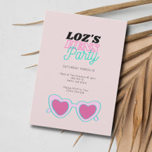 Neon Pink Retro Sunnies Hens Party Invitación