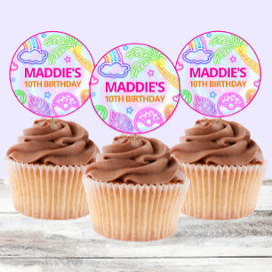 Neon Pool Fiesta Pegatinas de cumpleaños