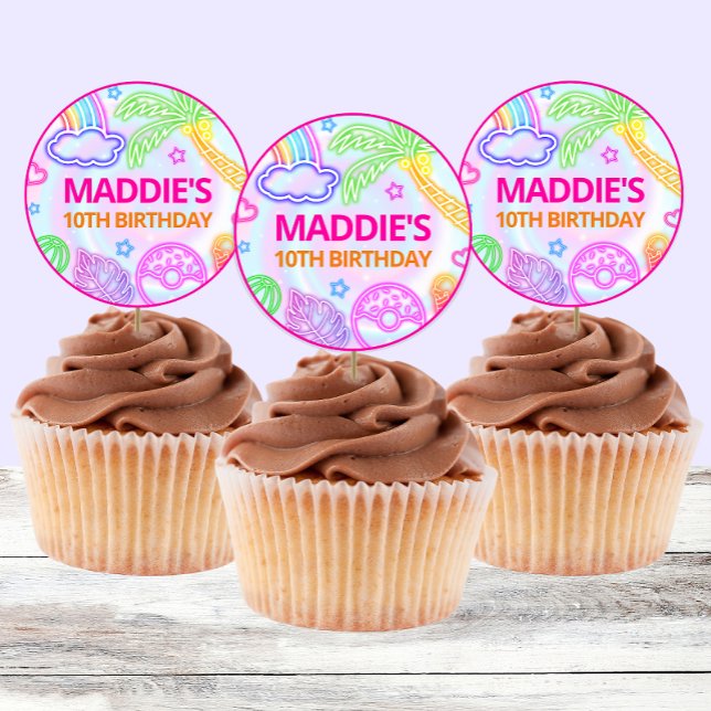 Neon Pool Fiesta Pegatinas de cumpleaños (Subido por el creador)