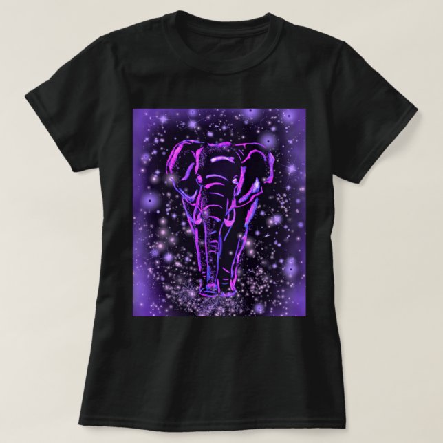 Neon Púrpura Elefante Rosa Camiseta En Noche De Ll (Diseño del anverso)