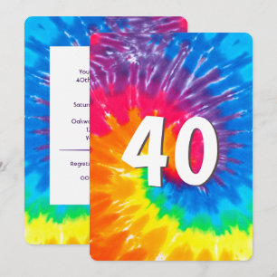 Neon Rainbow Tie Dye 40 cumpleaños invitación