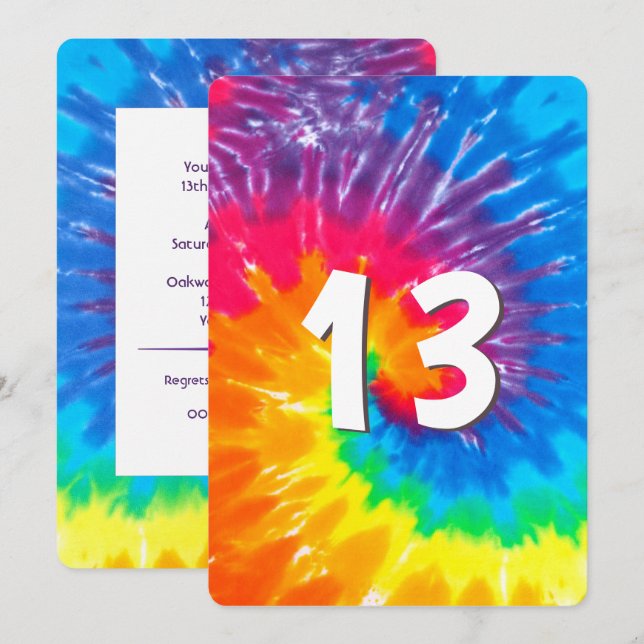 Neon Rainbow Tie Dye Invitación a los 13 años (Anverso / Reverso)