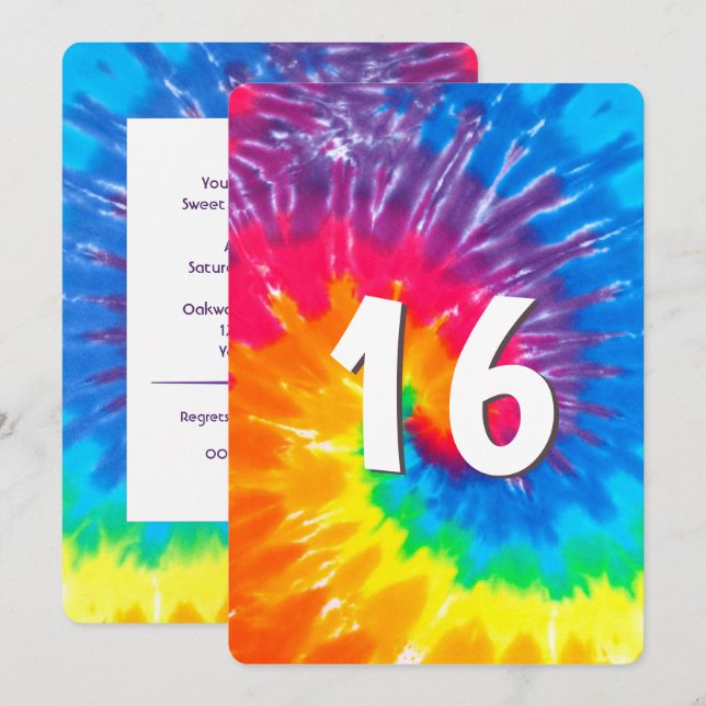 Neon Rainbow Tie Dye Invitación a los 16 años (Anverso / Reverso)
