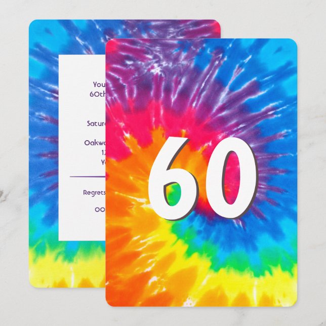 Neon Rainbow Tie Dye Invitación a los 60 años (Anverso / Reverso)