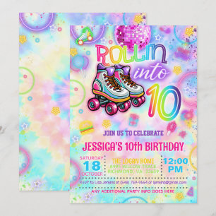 Neon Roller Tie Dye Skate Invitación a los 10 años
