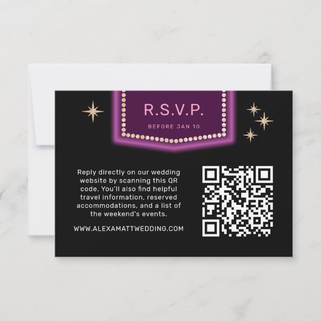 Neon Rótulo Vegas Boda QR Code RSVP en línea (Anverso)