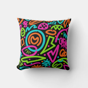 Neon Scribble Splash Cojín decorativo - Retro Pop